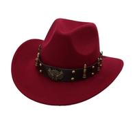 Cowboy Hat with Wide Brim and Tweed for Men and Women, Curled Edge Design, Adult Style, Felt Material, Wear Accessories(Claret,L【56-58cm】)