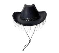 Cowboy Hat Women Felt Fluffy Feather Trim Cowgirl Hat Wide Brim Fancy Dress Cowgirl Hats with Heart Glasses Bandana Scarf for Halloween Birthday Bachelorette Party Wild West Fancy Dress Party