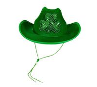 Cowboy Hat Women St Patrick's Day Cowboy Hats for Women Fluffy Feather Brim Cowboy Hat for Holiday Costume Party Play Dress Up Irish Leprechaun Costume Performance Hats Green Cowgirl Hat