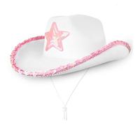 Cowboy Hats Cowgirl Unisex Felt Western (1x White Hat with Pink Star) Texas Texan Costume Accessories for Men, Women, Adults Wild West Fancy Dress Party