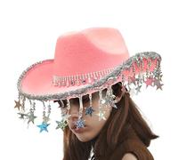 Cowboy Hats For Party - Glitter Cowboy Hat - Five-Pointed Star Tassels Headwear For Cosplay Stage Performance