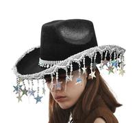 Cowboy Hats for Party - Glitter Cowgirl Hat,Western Headwear with Star Tassels for Masquerade Concert Cosplay Beach Horse Riding Farm Travel Boho Wedding Outdoor Bridal