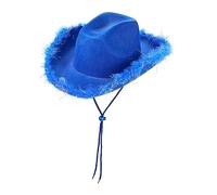 Cowboy Hats for Women Bride Western Felt Wide Brim Cowgirl Hat with Feathers Halloween Dress Up Costume Accessories (A Sapphire Blue, One Size)