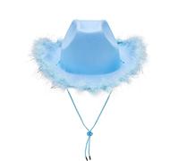 Cowboy Hats for Women Fluffy Feather Brim LED Cowgirl Hat for Bachelorette, Costume Party, Play Dress Up (Blue)