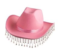 Cowboy Hats for Women Pink Cowboy Hat Fluffy Sequin Cap Flat Top Wide Brim Hat Queens Platinum Jubilee Party (F-Pink, One Size)