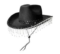 Cowboy Hats for Women, Shimmer Masquerade Headwear, Rhinestone Tassel Accent, Stylish Festival Costume Hat, Ideal for Music Events, Travel, Parties, and Themed Celebrations
