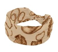 Cowboy Hats Horseshoe and Rope Wild West Pattern Stretchy Headbands for Women, Non-Slip Hair Bands Fashion Sports Turban for Yoga Workout Daily Use