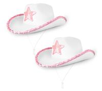 Cowboy Hats Pack of 2 Felt Western Hats (2x White with Pink Star) Texas Texan Costume Accessories for Women, Adults Wild West Fancy Dress Party