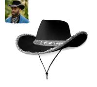 Cowboy Hats Pack of 2 Felt Western Hats& Bandanas Texas Texan Costume Accessories for Men, Women, Adults Wild West Fancy Dress Party, Black Cowboy Hat and Bandana (#a,2)
