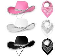 Cowboy Hats Pack of 3 Felt Western Hats Sequins Texas Texan Costume Accessories for Women, Adults Wild West Fancy Dress Party