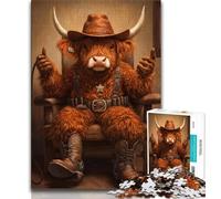 Cowboy Highland Cow JigsawPuzzle 1000 Pieces for Teenagers,Educational Games Home Decoration Deal As Gifts for The Whole Family (38x26cm)