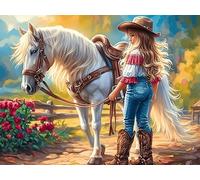 Cowboy Horse 1000 PCS/75x50cm Jigsaw Puzzle Bundle Wildlife Family Puzzle Lovers Fun Family Game Mindful Activity Spring Durable Cardboard 1000 PCS/75x50cm