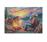 Cowboy Horse Campfire Forest 300 Piece Jigsaw Puzzle for All Ages Idea Dad Hobby Smooth Edges Stress Relief Home Decor 300 PCS