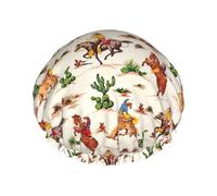 Cowboy Horse Print Large Waterproof Shower Cap for Women Men Reusable Lightweight Soft