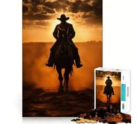 Cowboy in A Desert Sunset Adult Jigsaw Puzzle1000 Pieces Brain Think, Sharp Detail, Real Challenge, Home Accent (50x75cm)