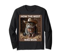 Cowboy Kitty "How The West Was Won" Funny Western Cat Tee Long Sleeve T-Shirt