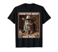 Cowboy Kitty "How The West Was Won" Funny Western Cat Tee T-Shirt