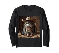 Cowboy Kitty In The Barn Funny Western Cat Tee Long Sleeve T-Shirt