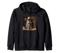 Cowboy Kitty In The Barn Funny Western Cat Tee Zip Hoodie