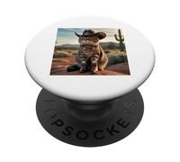 Cowboy Kitty On The Desert Funny Western Cat Tee PopSockets Adhesive PopGrip