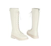 Cowboy Knee High Boots for Girls Lace-up Combat Boots Non Slip Winter Warm Shoes Soft Sole Waterproof Walking shoes (White, 10 Little Child)