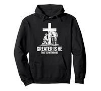 Cowboy Kneeling At Cross Greater Is He Western Jesus Faith Pullover Hoodie