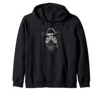 Cowboy Lizard Portrait Vintage Western Reptile Wild West Zip Hoodie
