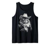 Cowboy Maine Coon Cat Drinking Iced Coffee Western Rustic Tank Top