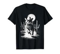 Cowboy Maine Coon Cat with Full Moon Desert Cacti Western T-Shirt