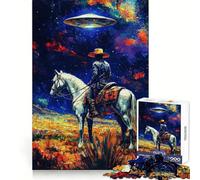 Cowboy Meets UFO 1000 Pieces Jigsaws Adults Puzzles Strong Memory, Precise Joint, Joyful Challenge, Room Art (50x75cm)
