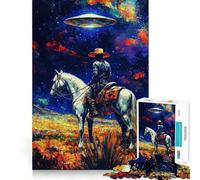 Cowboy Meets UFO 1000 Pieces Jigsaws Adults Puzzles Strong Memory, Precise Joint, Joyful Challenge, Room Art (50x75cm)
