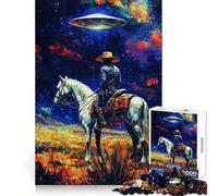 Cowboy Meets UFO Puzzle for Adults 1000 Pieces Mental Skill, Fine Cut, Enjoyable Challenge, (38x26cm)