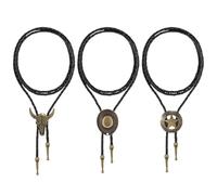 Cowboy Necklace Set, 3 Pieces Western Bolo Tie for Men and Women, Adjustable Leather Necklace with Star, Bull Head and Cowboy Hat Pendants, Vintage Cowboy Accessories for Parties and Daily Wear
