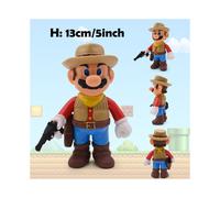 (Cowboy, No Box) Super Mario Action Figure Bowser Princess Peach Anime Game All Star Collection Model Toy for Children