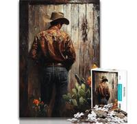 Cowboy Oil Painting Puzzles for Adults Teens 1000pc Puzzle,Toys Educational Games Stress Relieving Wishlist with Santa Claus 38x26cm