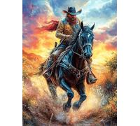 Cowboy on A Horse in A Fiery Glow 1000-piece Jigsaw Puzzle Bundle Animal Plant Family Puzzle Lovers Brain Training Mindful Activity Spring Paperboard Creativity & Gift Giving 1000 PCS