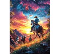 Cowboy on A Horse in A Magical Valley 300 Piece Jigsaw Puzzle Science Fiction Magical Dream For Men Educational Decompression Adults Anxiety Memory Care Mothers Valentines Gift Sturdy Paperboard 300