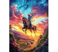 Cowboy on A Horse in A Sunset Glow 300 Piece Jigsaw Puzzle for Adults Wildlife Pet Jigsaw Weekend Parent Activity After Work Stress Relief Vibrant Artwork Home Wall 300 PCS
