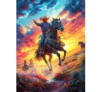 Cowboy on A Horse in A Sunset Glow 300-piece Jigsaw Puzzle Set Wildlife Pet Family Puzzle Lovers Brain Training Indoor Game Family Game Night Summer Gift Durable Board 300 PCS