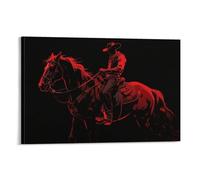 Cowboy on Horse Poster - Western Style Canvas Wall Art Wild West Artwork for Living Room Office Printed Canvas for Men’s Gift Gift 20x30inch(50x75cm) Framed