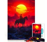 Cowboy on Horseback at Sunset for Adults 1000 Piece Jigsaw Puzzle Logic Skill, DownTime Game, Family Bond, Wall Art (50x75cm)