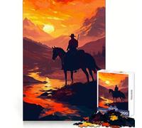Cowboy on Horseback at Sunset Jigsaw 1000 Pieces for Teenagers Strong Memory, Snug Cut, Joyful Challenge, Home Display (38x52cm)