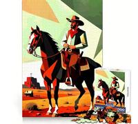 Cowboy on Horseback in Western Landscape Adults 1000 Piece Jigsaw Puzzle Decompress Game, Bright Hue, Playful Challenge, Night Fun (38x52cm)