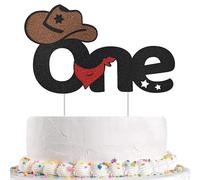 Cowboy One Cake Topper,Glitter First Birthday Hat Cowboy One Cake Decorations for Western Theme Baby Shower Kids Boys 1st Birthday Party Supplies