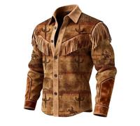 Cowboy Outfit Men's Western Shirts Suede Fringe Jacket Button Placket Long Sleeve Work Fringe Shirt Hippie Outfits Carnival Western Shirt Retro Style Casual Button Down Lapel Collar Shirt, Q Brown