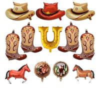 Cowboy Party Decorations, Horse Balloons, Cowboy Party, Cowboy Balloons - 12pcs Western Cowboy Hats Decorations Set, Large Horse Boots Foil Balloon For Boys Girls Birthday Rodeo Bachelorette Party