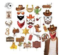 Cowboy Photo Booth Props - Wild Party Decorations - Western Photo Booth Props | Western Photos Booths Accessories | Party Supplies | Cowboy Hat Mustache Prop For Birthday