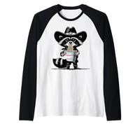 Cowboy Racoon Eating Instant Noodle Cup Art Funny Racoon Men Raglan Baseball Tee
