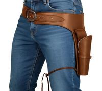 Cowboy Revolver Holster, Western Leather Prop Holster for Left Hand Draw, Adjustable Thigh Strap, Fit 35.4-39.4 in / 90-100 cm Waist, Cosplay, Costume Use