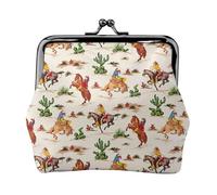 Cowboy Ride Horse Print Charm and Versatile Coin Purse Exquisite Waterproof Kiss Lock Wallet for Keys Cards